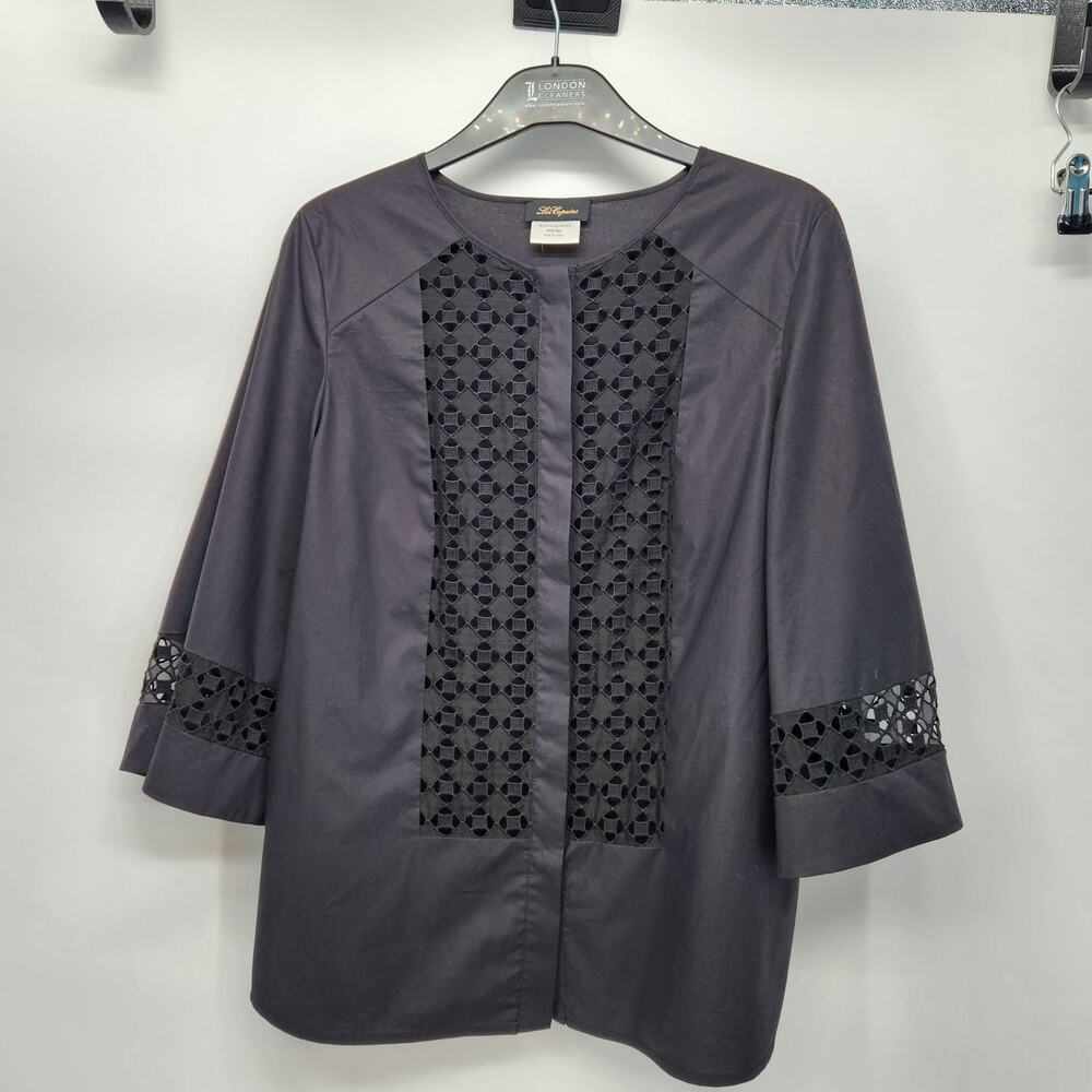 Les Copains Black Cut Out Buttoned Lagenlook Blouse‎ Women's Size 42 (US 10/12)